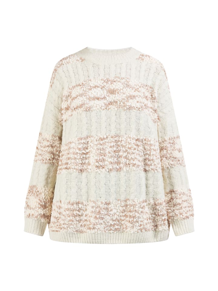 Damen Strick Pullover in Creme Mehrfarbig