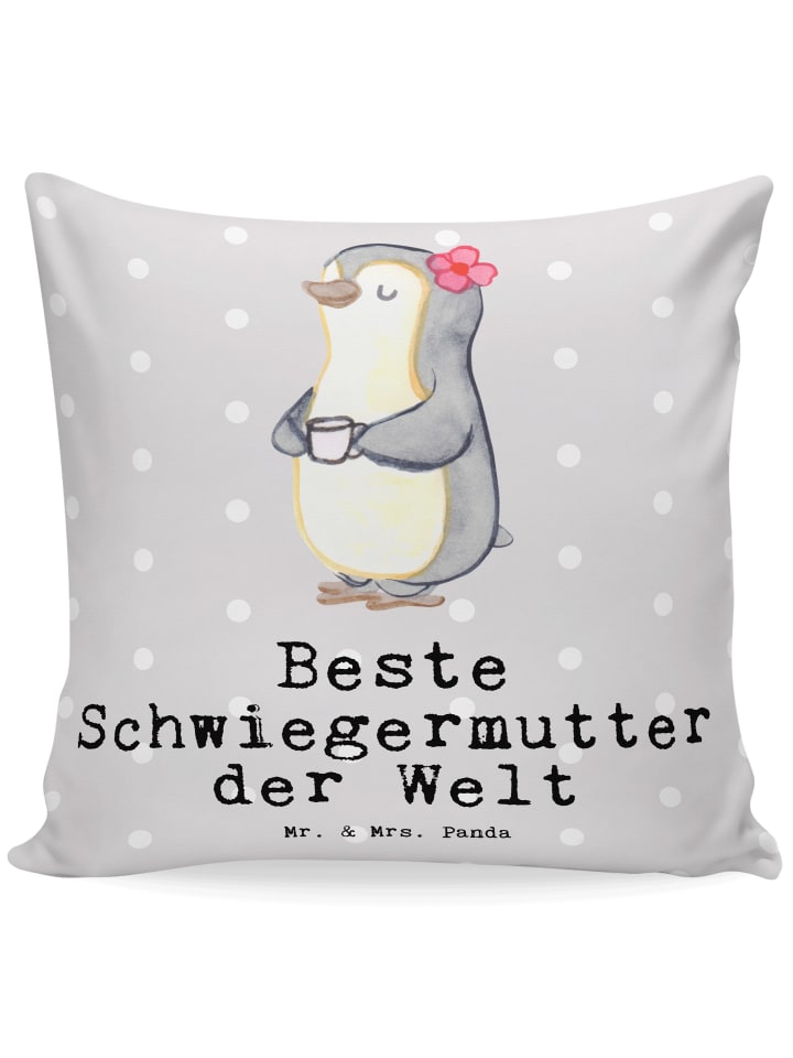 Kissen 40x40 Pinguin Beste Schwiegermutter der ... in Grau Pastell