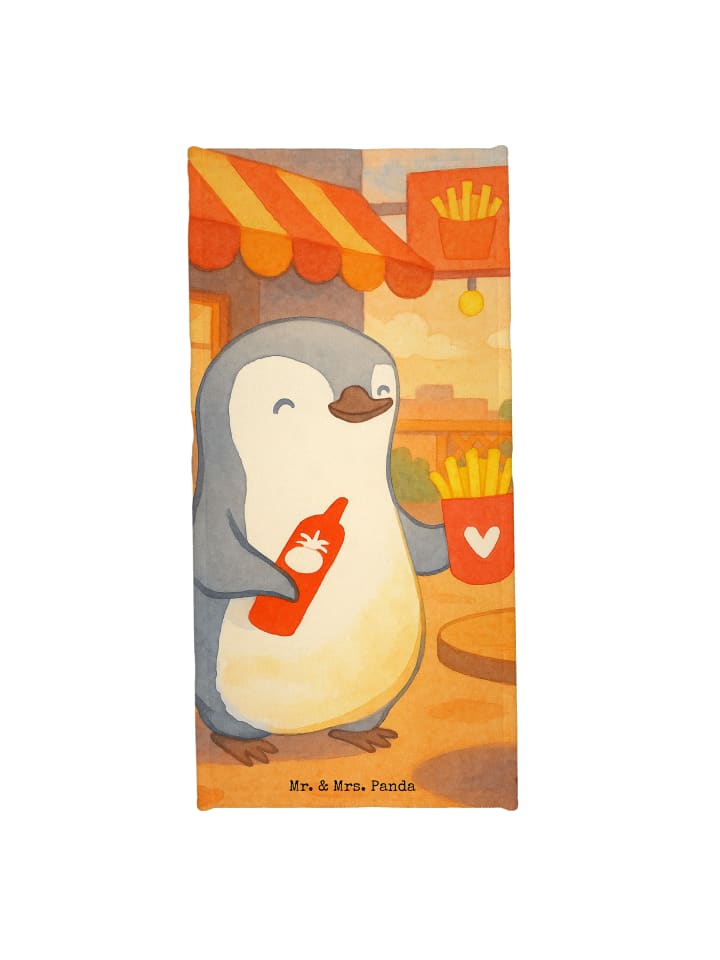 Saunahandtuch Pinguin Pommes Design ohne Spruch in Grau Pastell