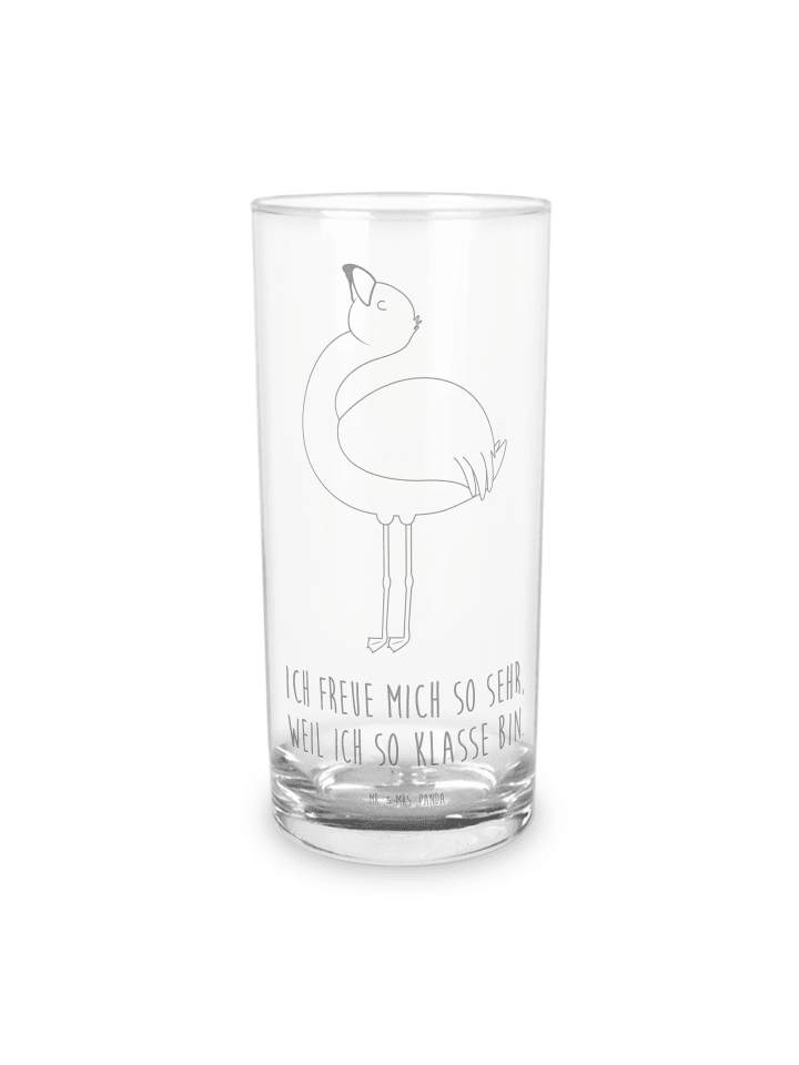 Glas Flamingo Stolz mit Spruch in Transparent