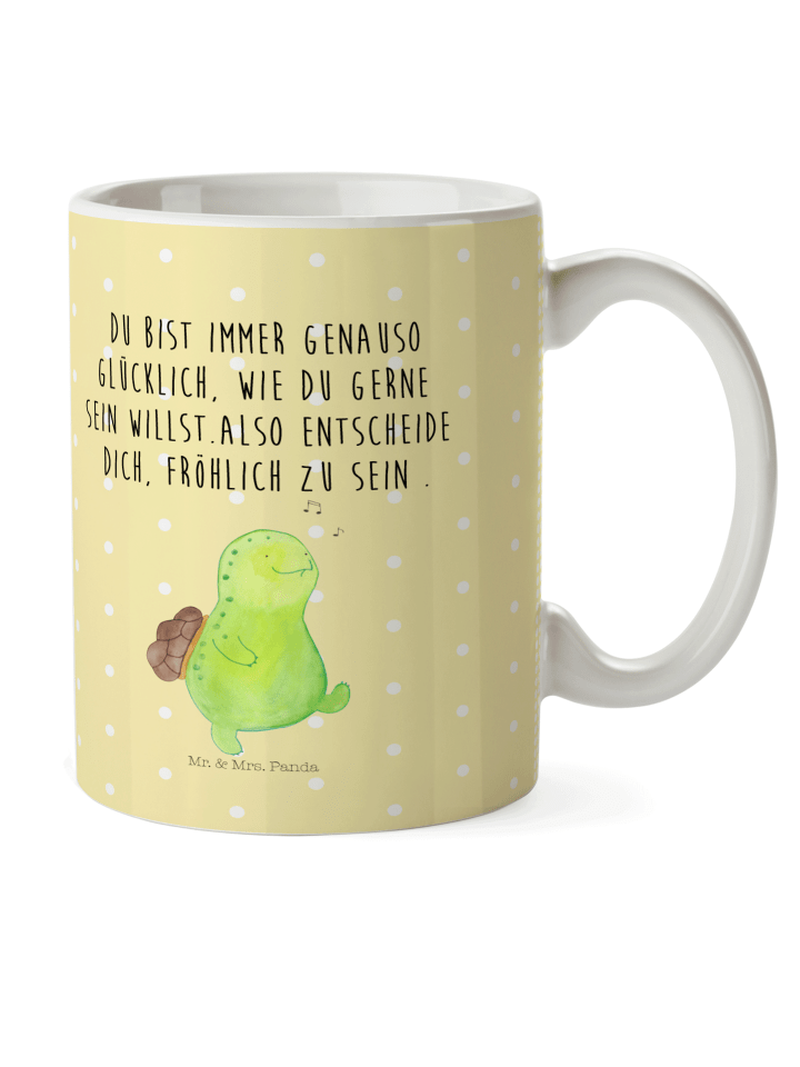 Tasse Schildkröte Pfeifen mit Spruch in Gelb Pastell