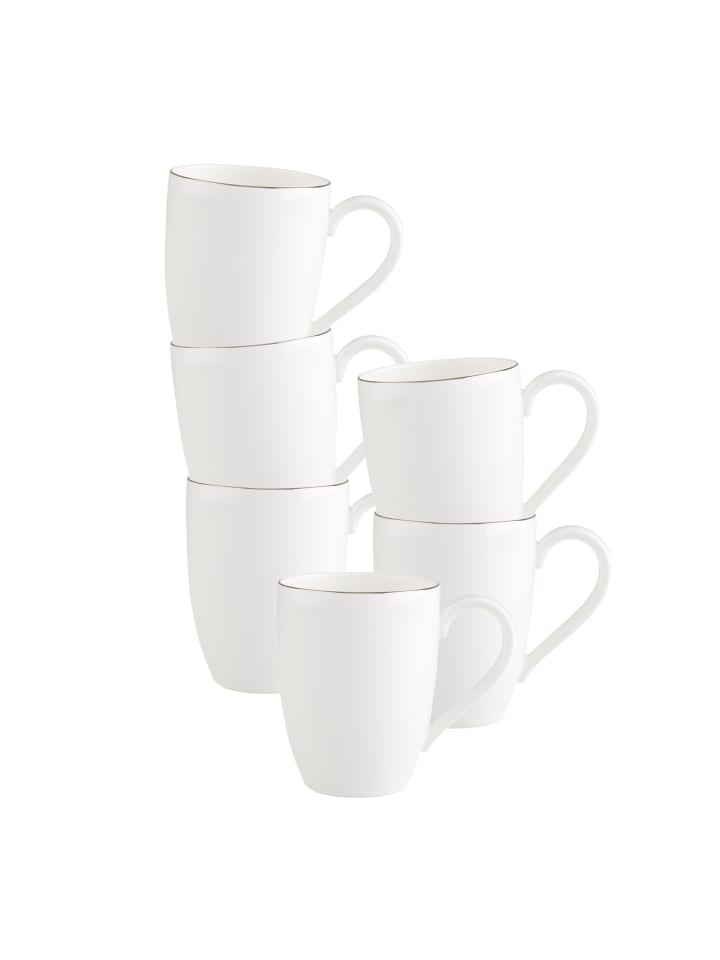 6er Set Becher mit Henkel Anmut Platinum No. 1 in Weiß 300 ml