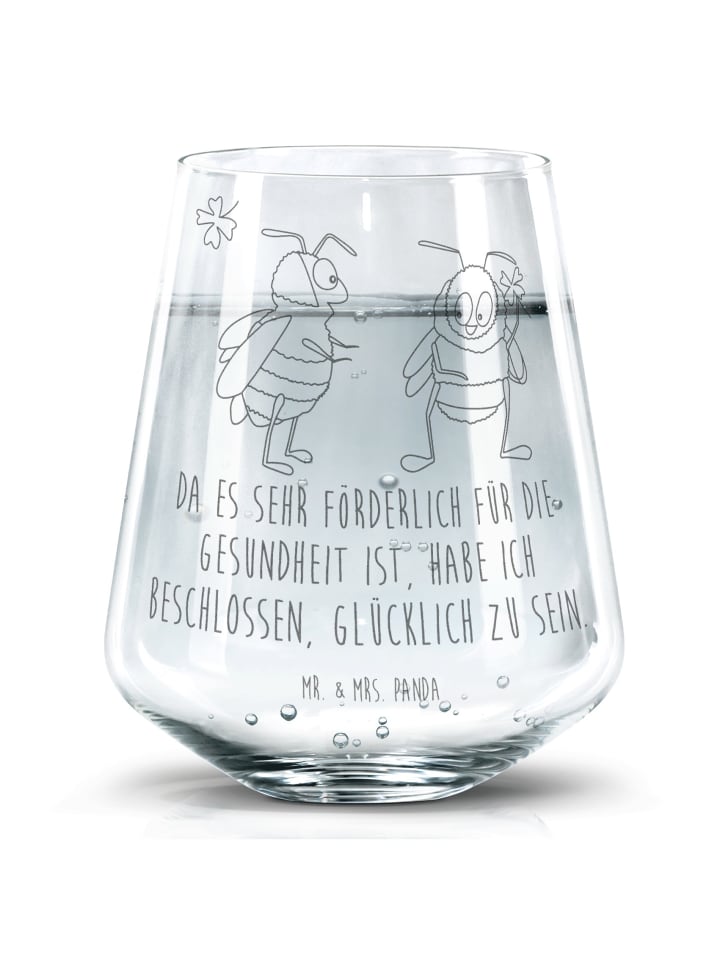 Gravur Glas Hummeln Kleeblatt mit Spruch in Transparent