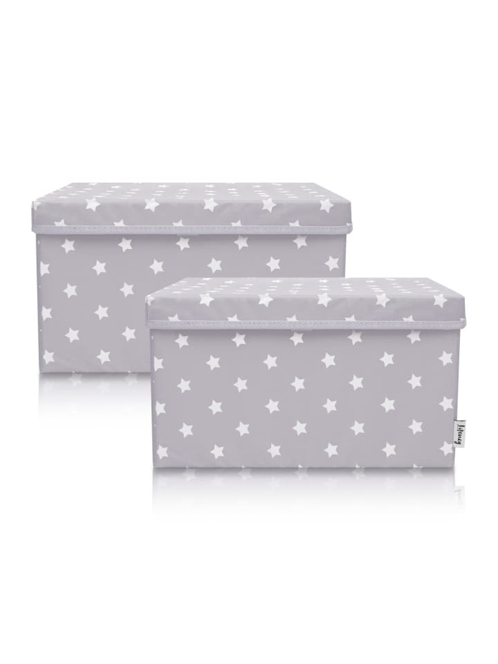 Aufbewahrungsbox 2er-Set Hellgrau Stern, 37 x 25 x 21 cm