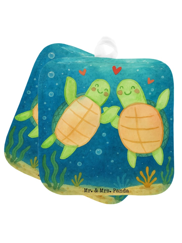 Topflappen Schildkröten Paar Design ohne Spruch in Weiß