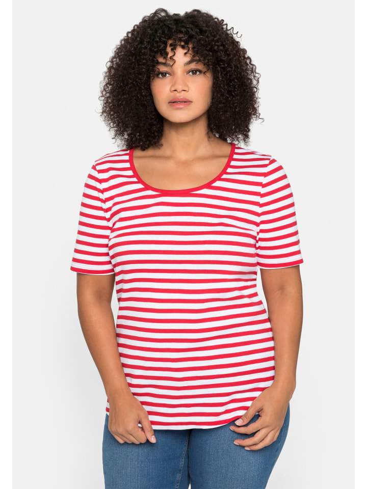 T-Shirt in mohnrot-weiß
