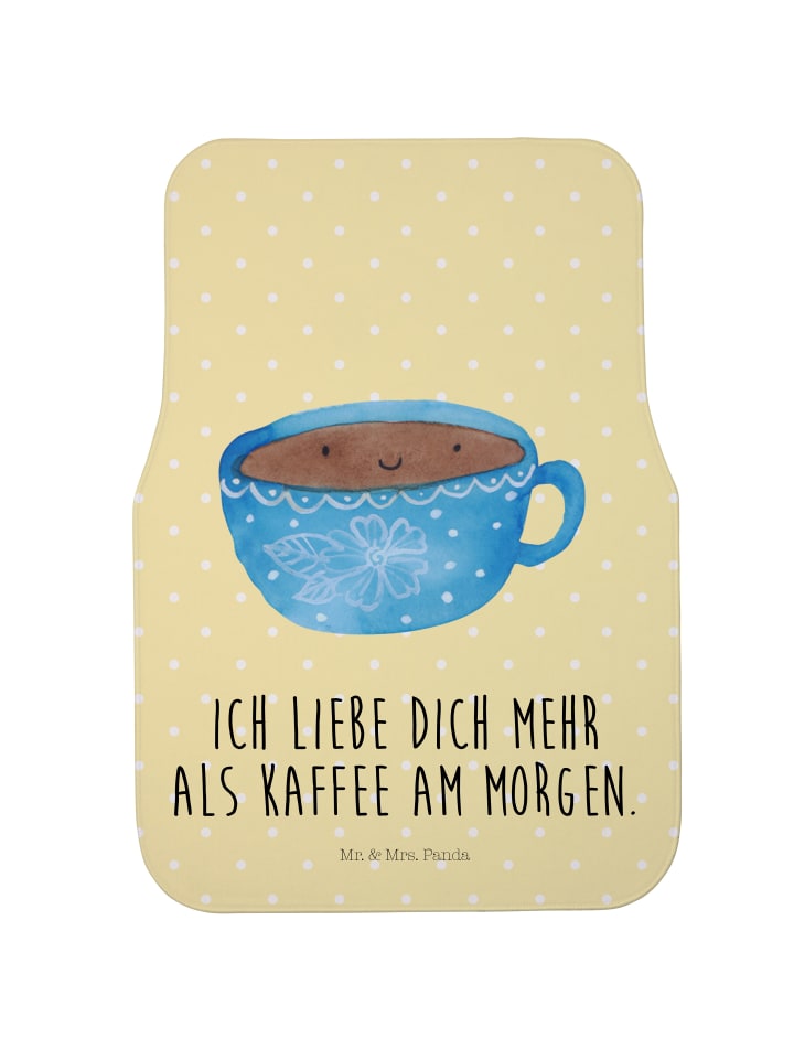 Auto Teppich Kaffee Tasse mit Spruch in Gelb Pastell