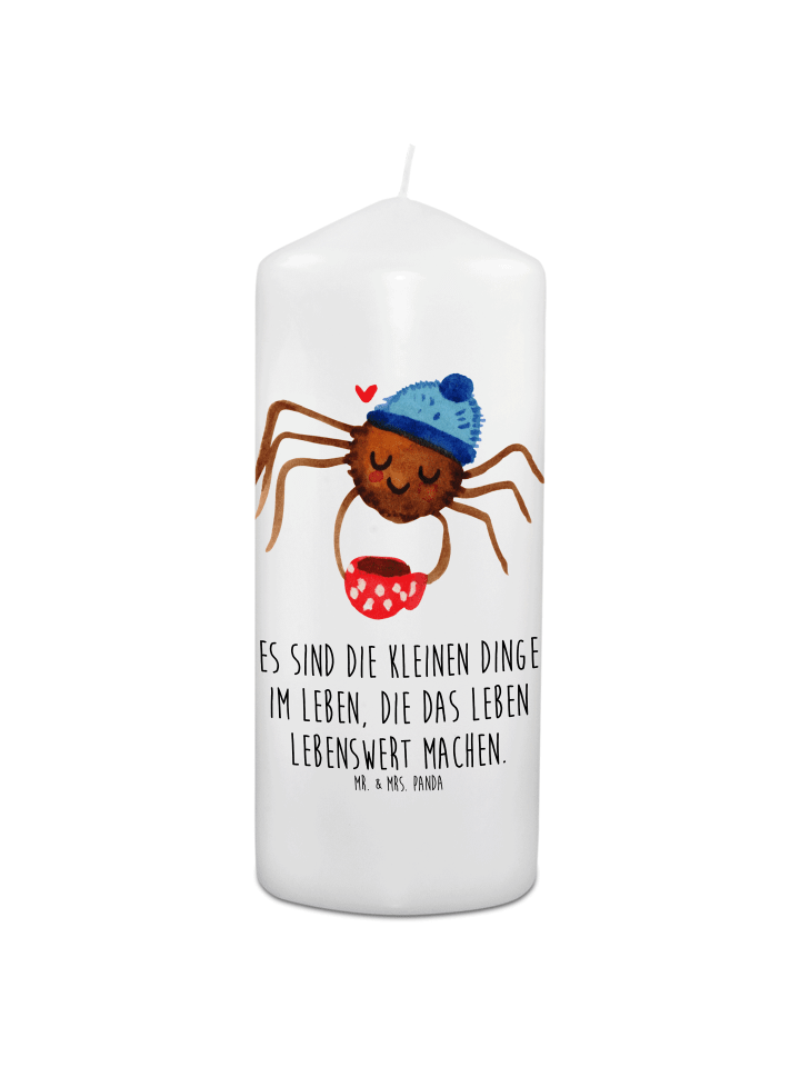 Kerze Spinne Agathe Kaffee mit Spruch in Weiß