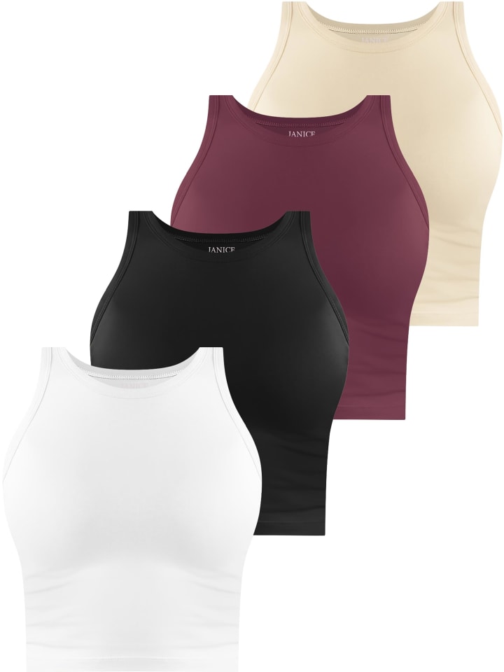 4 x Damen crop Top hochgeschlossen Niah in Weiß/Schwarz/Burgund/Beige