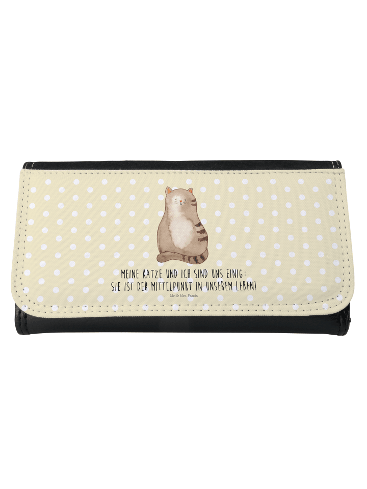 Damen Portemonnaie Katze Sitzen mit Spruch in Gelb Pastell