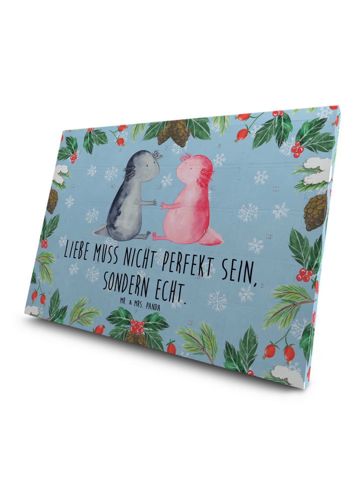 Tee-Adventskalender Axolotl Liebe mit Spruch in Eisblau