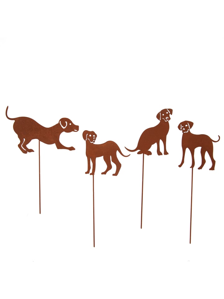 4er Set Gartenstecker Rost Hunde in Braun