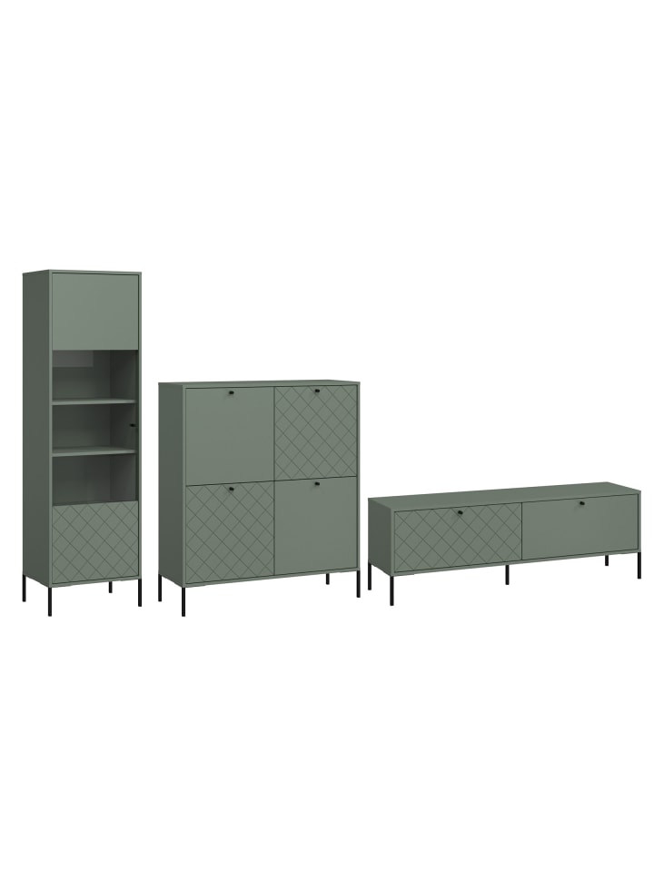 Wohnzimmer-Set 3-teilig Vitoria grün schwarz 304 / 38 / 180cm