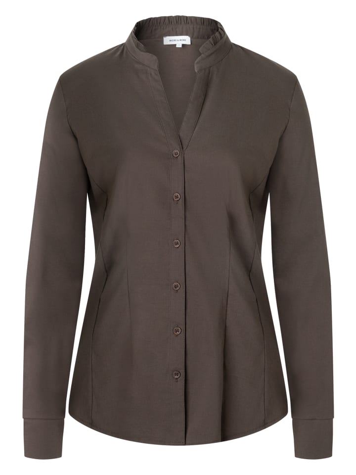 feminine Stretchbluse, Rüschenkragen in brown