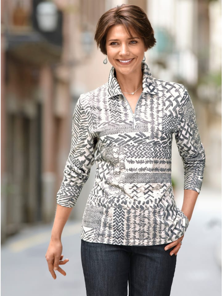 Winter-Shirt in ecru-grau-bedruckt