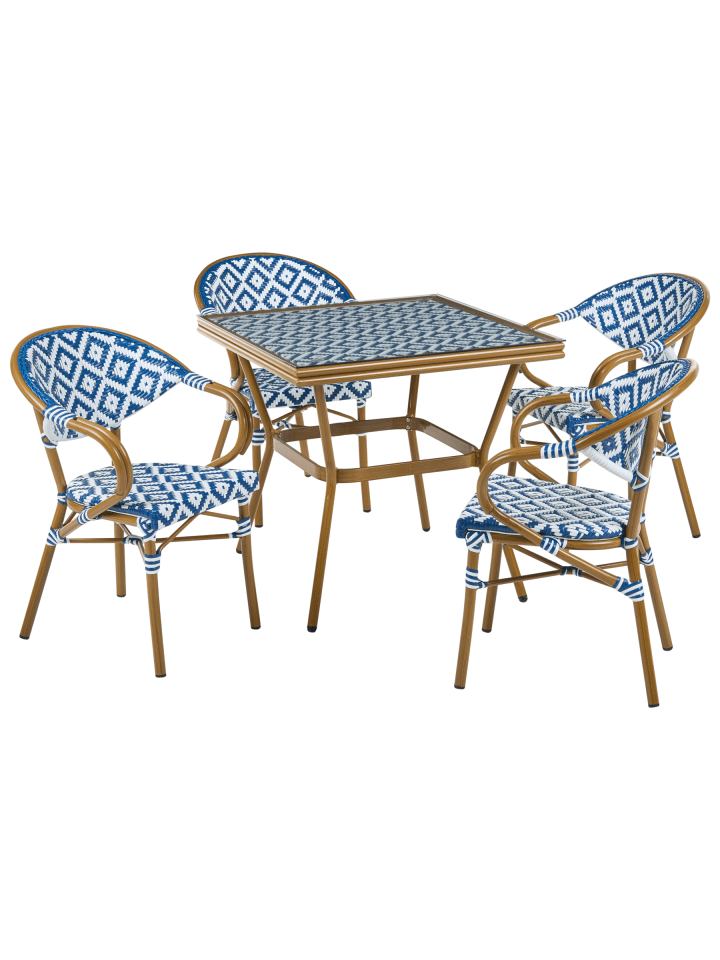 5-tlg Gartentisch Set CASPRI in Weiß/Blau/Braun