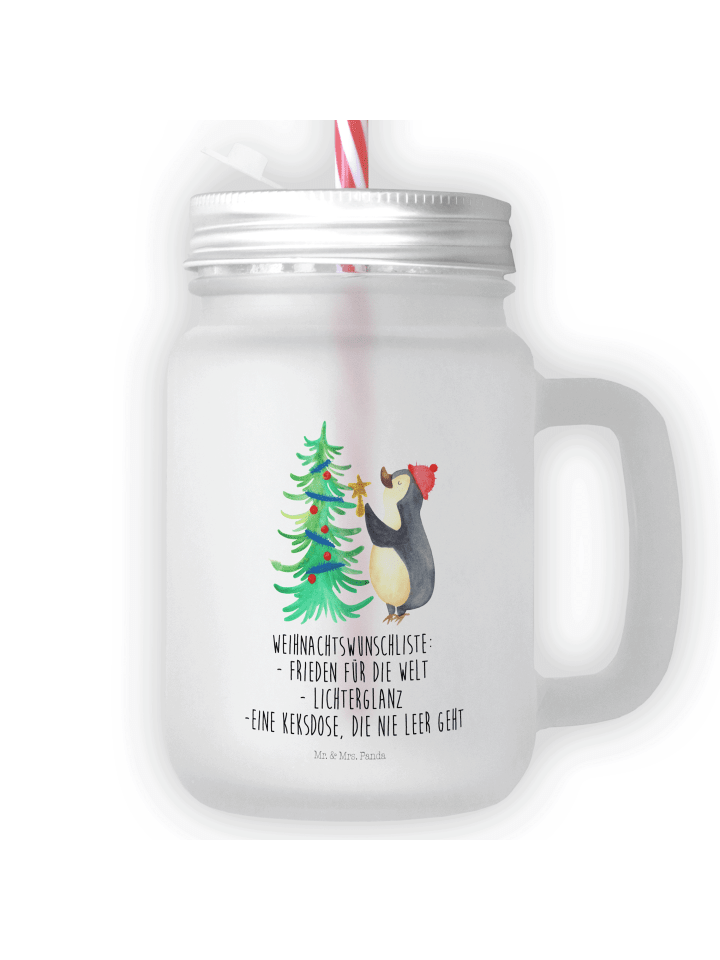 Glas Pinguin Weihnachtsbaum mit Spruch in Transparent