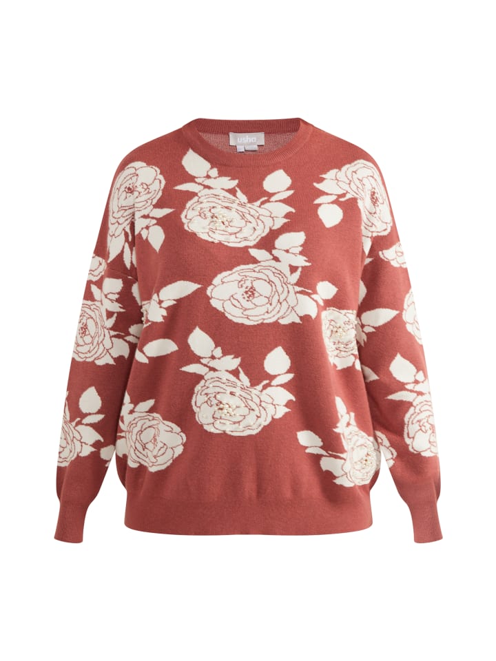 Damen Pullover Mit Perlen in Altrosa Weiss