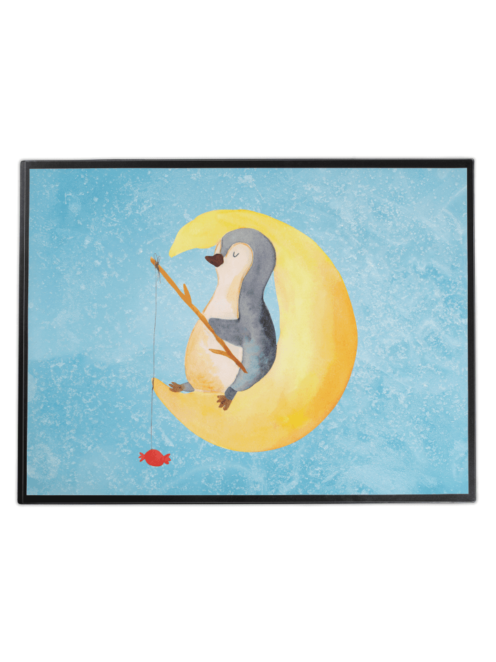 Schreibtischunterlage Pinguin Mond ohne Spruch in Eisblau