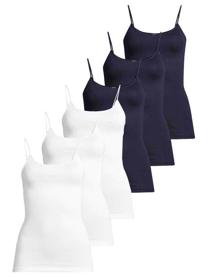 Spaghetti Top Modal in Weiß / blau
