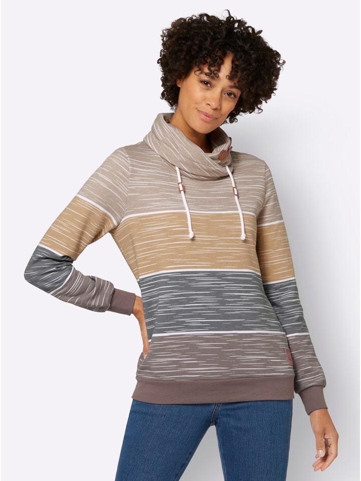 Sweatshirt in dunkeltaupe-sesam-bedruckt