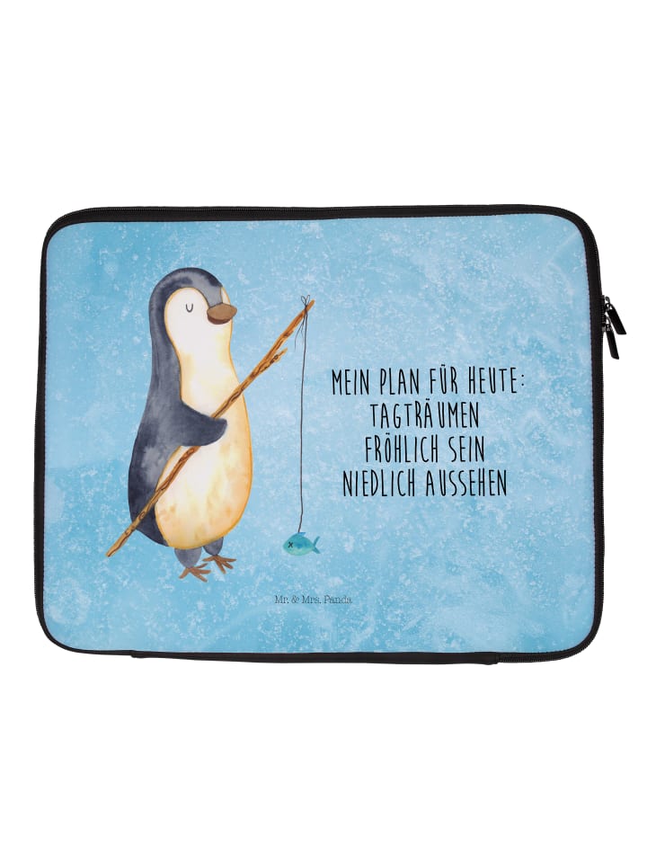 Laptoptasche Pinguin Angler mit Spruch in Eisblau