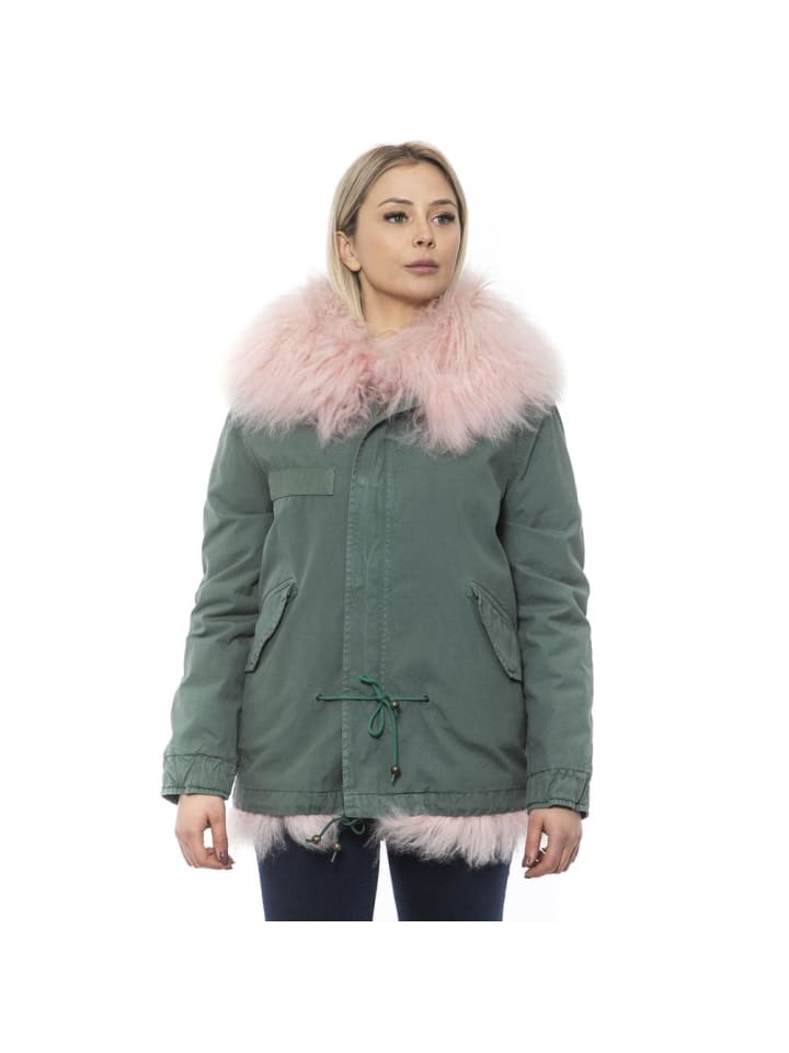 Zweifarbig Grün Baumwolle Damen Jacke