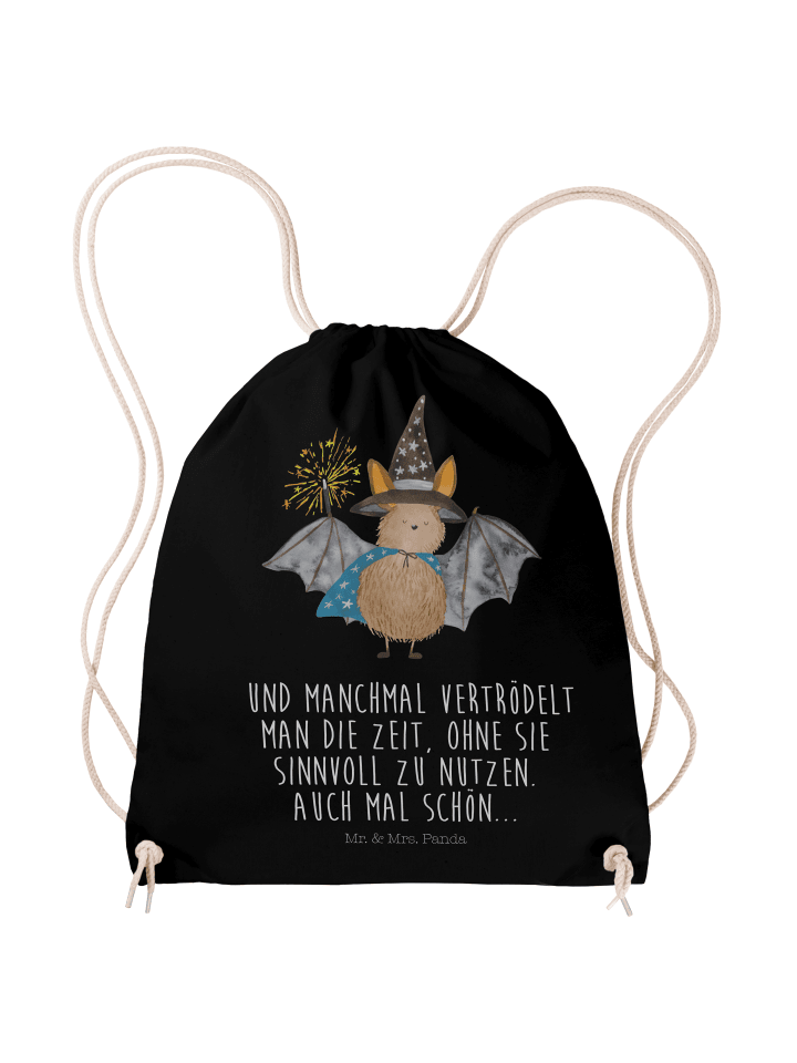 Jutebeutel Fledermaus Zauberer mit Spruch in Schwarz