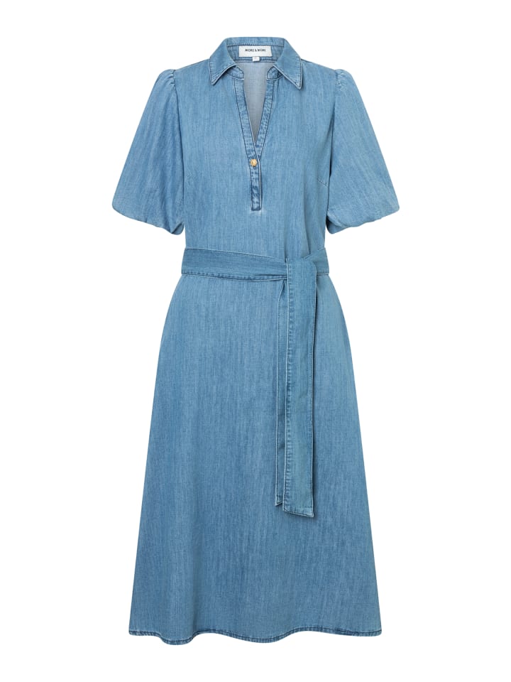 lässiges, feminines Jeanskleid, Puffärmel in middle blue denim