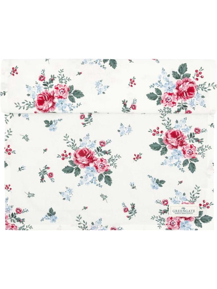 Tischläufer ERICA Weiß mit Blumen