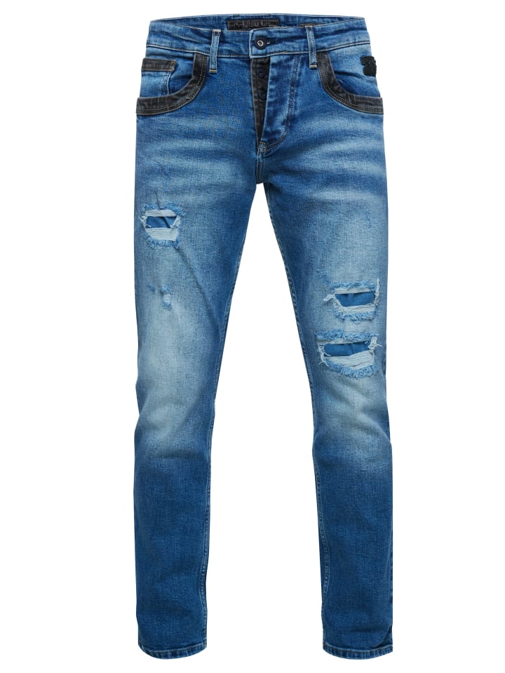 Jeans Hose "YOKOTE" Straight Fit Stone-Washed in Blue Used