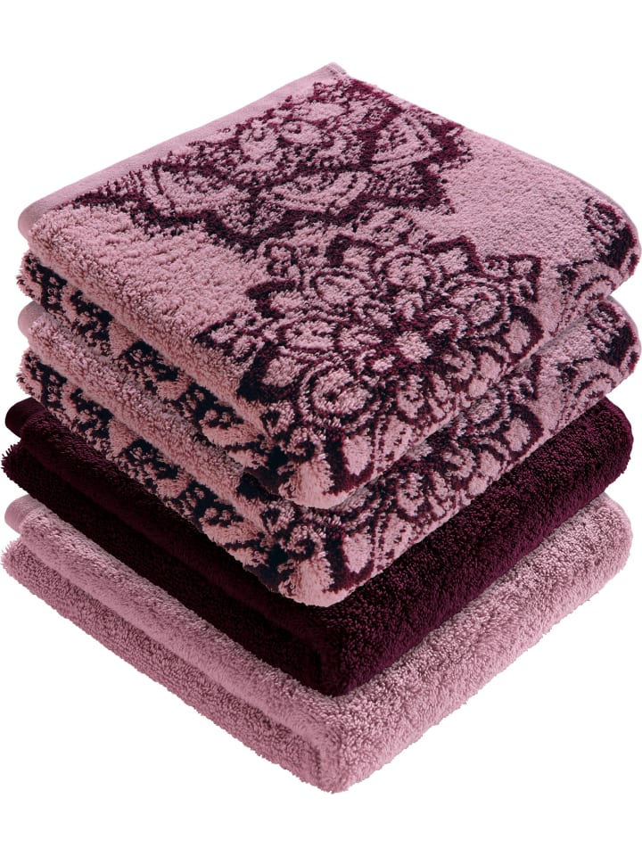 Frottier, Jacquard Handtuch 4er-Pack Bühl in altrosa/beere