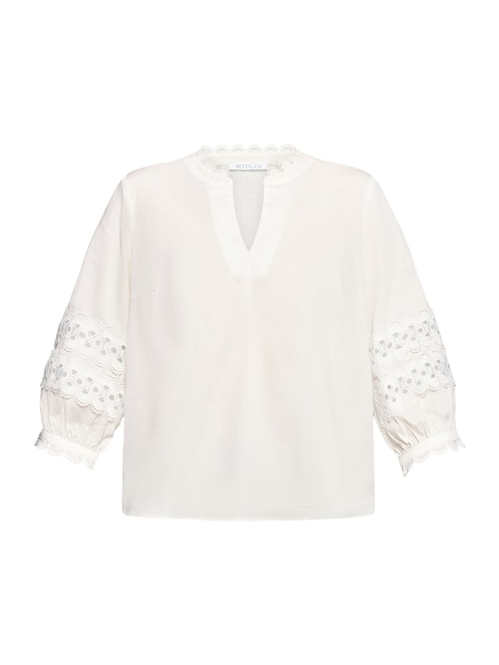 Casual-Bluse mit Spitzeneinsatz in Weiß