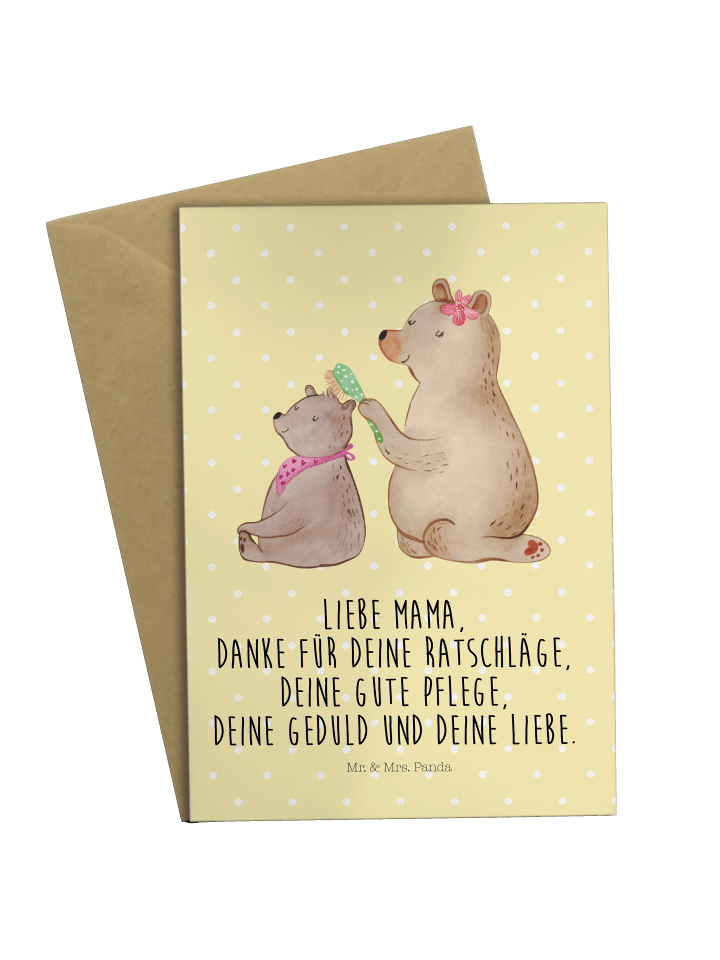 Grußkarte Bär Kind mit Spruch in Gelb Pastell