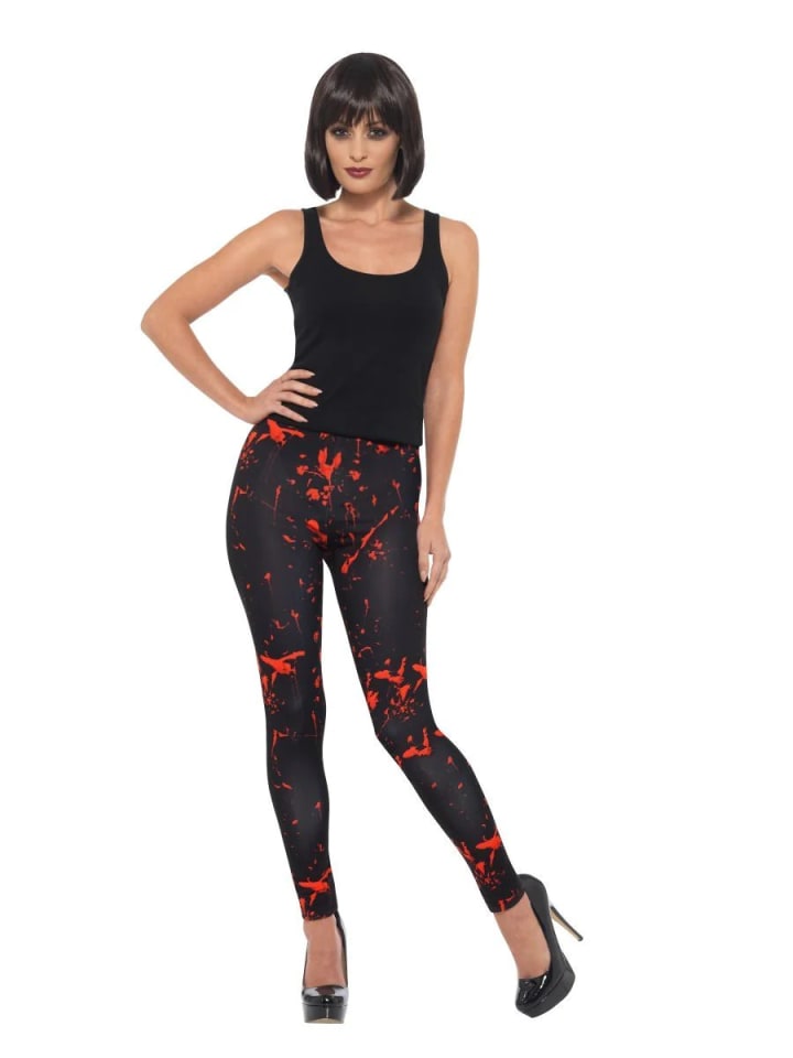 Horror-Leggings, Schwarz & Rot, mit Blutspritzern Einheitsgröße in Rot