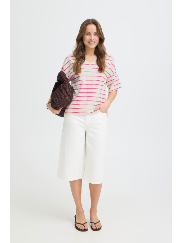 Kurzarm-Bluse BYPANDINNA Loose fit in RASPBERRY ROSE/WHITE STRIPE