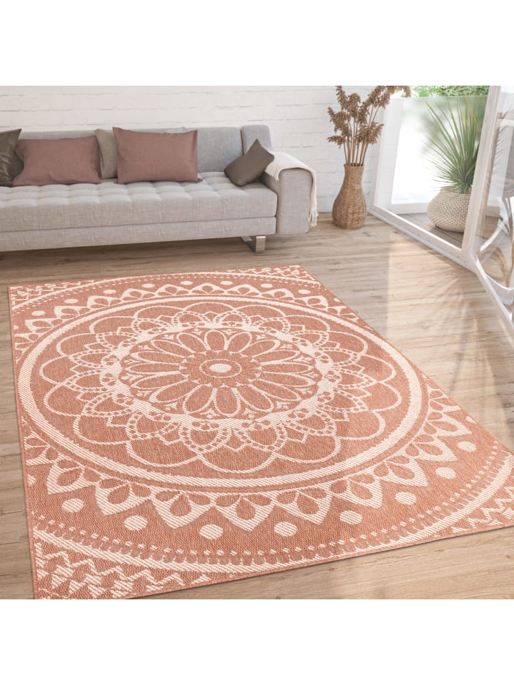 Teppich Kurzflor Mandala Wohnzimmer in Apricot