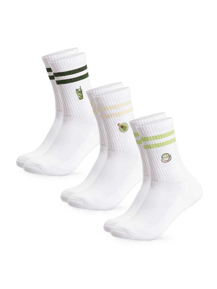 3er Pack Motiv Tennissocken mit Streifen Summer in Matcha