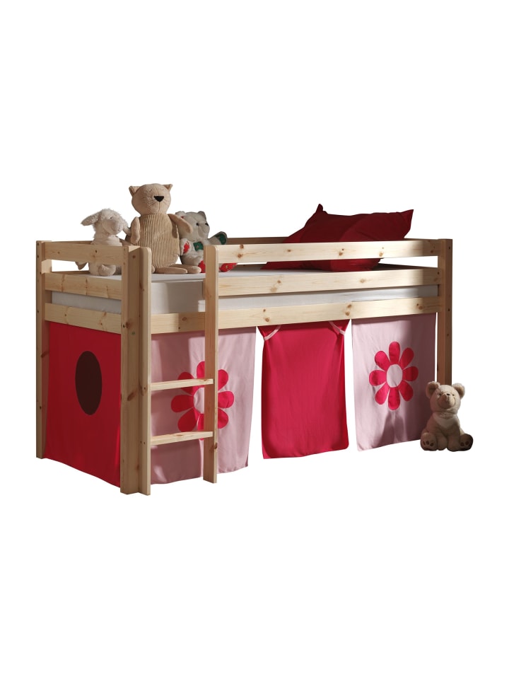KINDERBETT Karolina 210x114x106 Massivholz Natur Textilset Flower