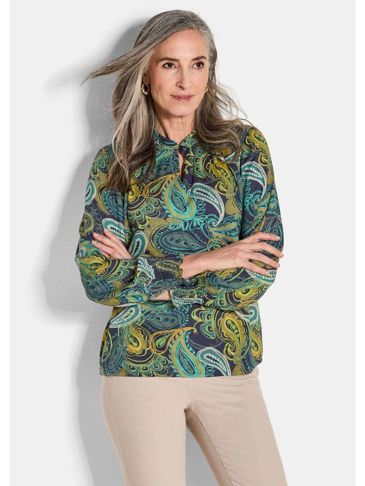 Viskose-Satin-Bluse mit Paisley-Muster in smaragd / gemustert