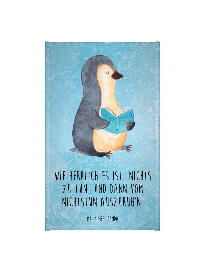 Handtuch Pinguin Buch mit Spruch in Eisblau