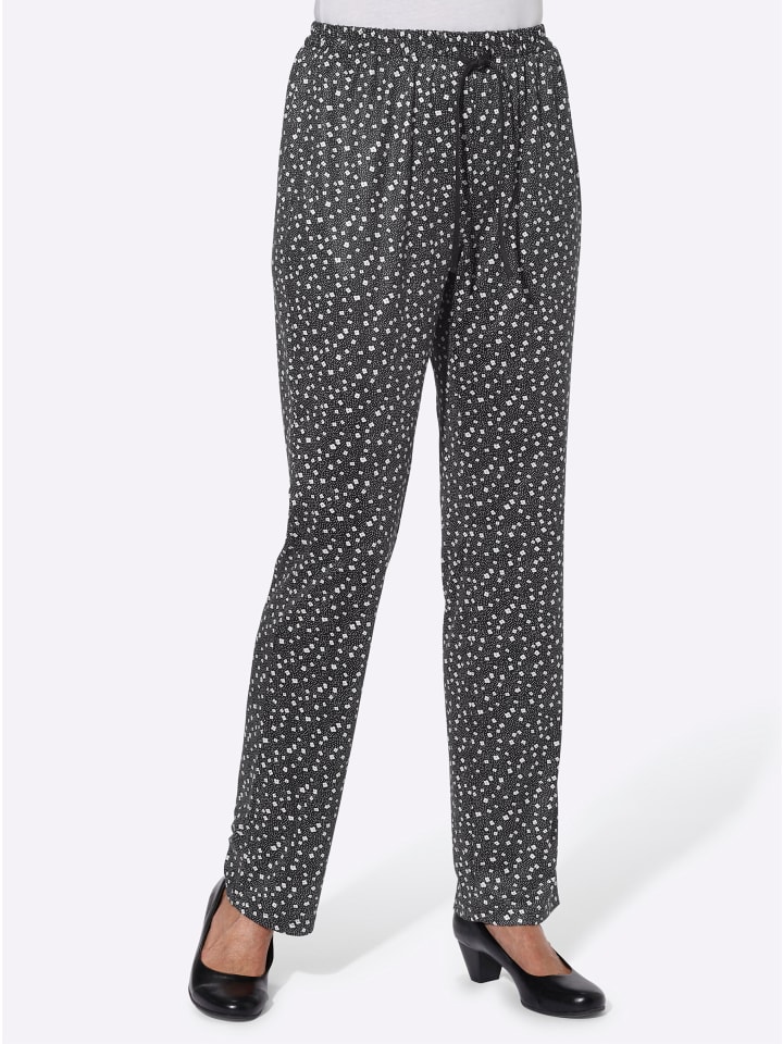 Jersey-Hose in schwarz-millefleurs