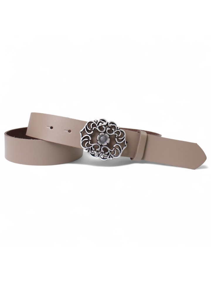 Damengürtel Blumenschnalle in Taupe