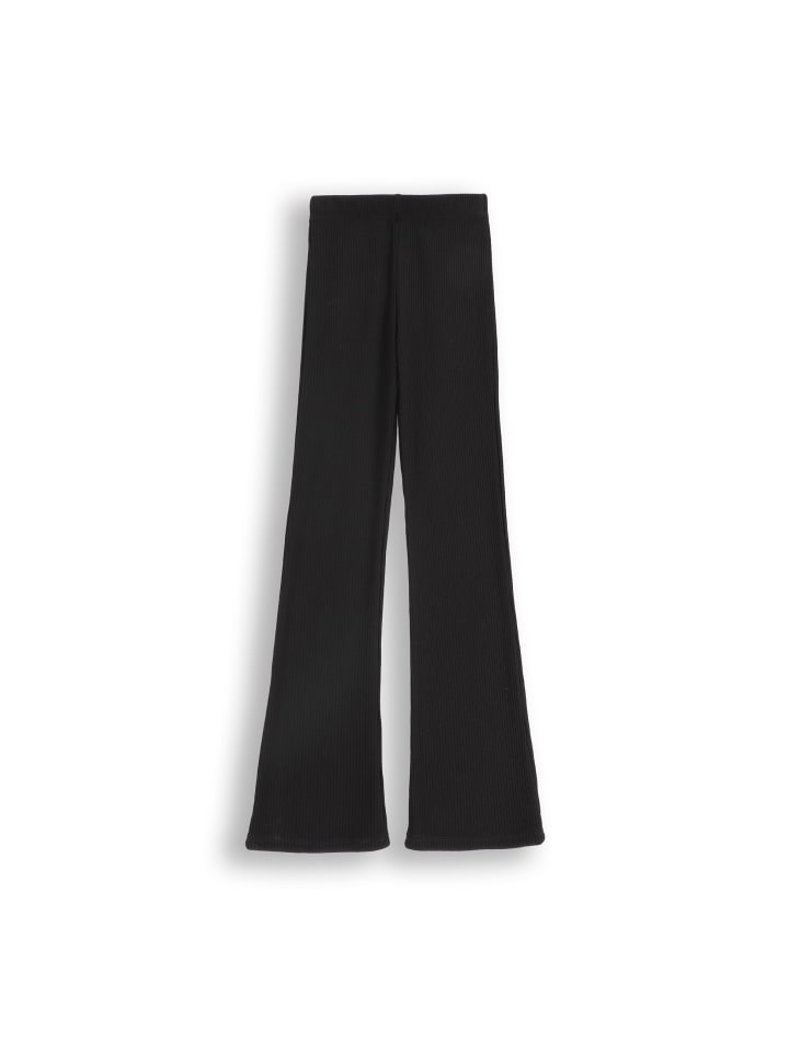 Gerippte Leggings mit langem Hosenbein in schwarz