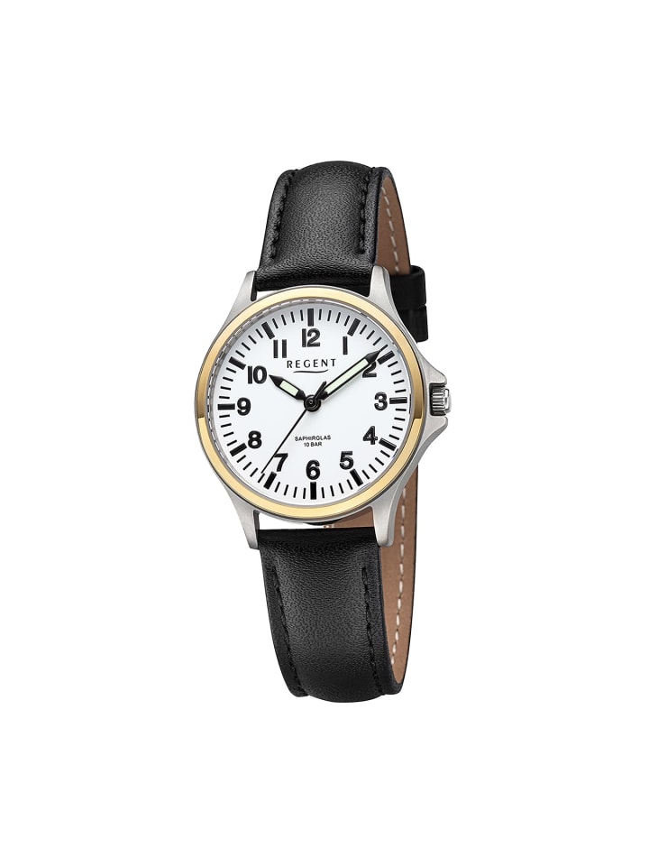 Armbanduhr-Analog schwarz mittel (ca. 32mm) Regent Lederarmband