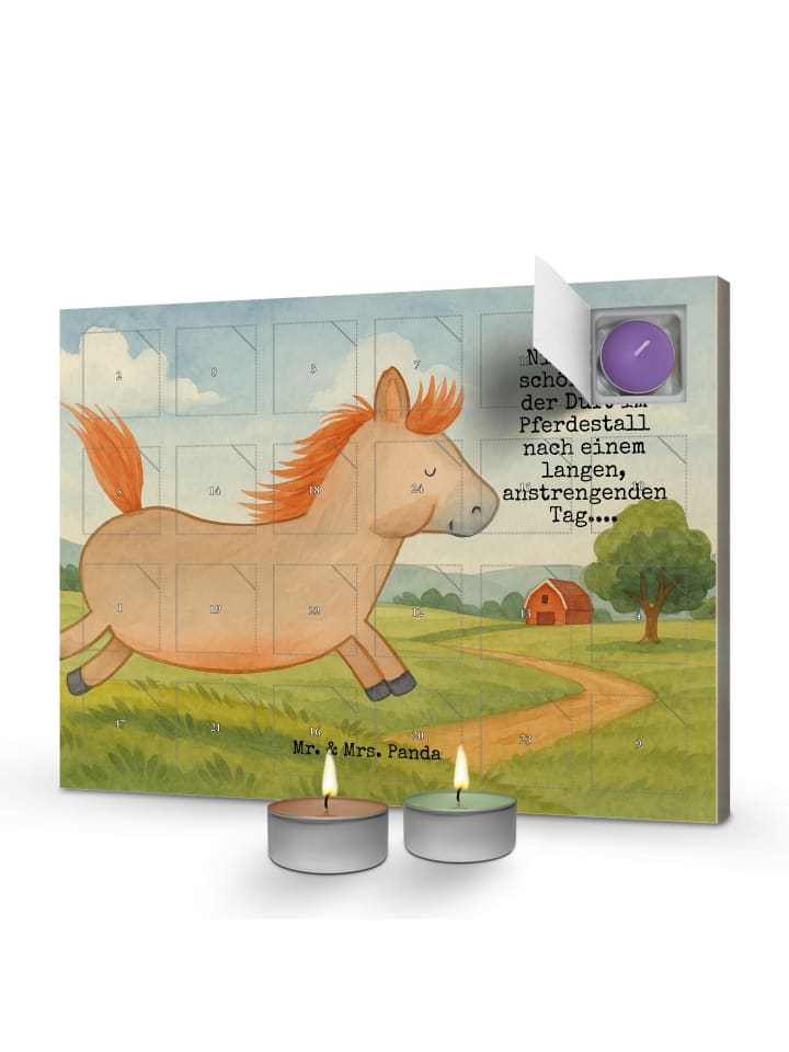 Adventskalender Pferd Springen Design mit Spruch in Weiß