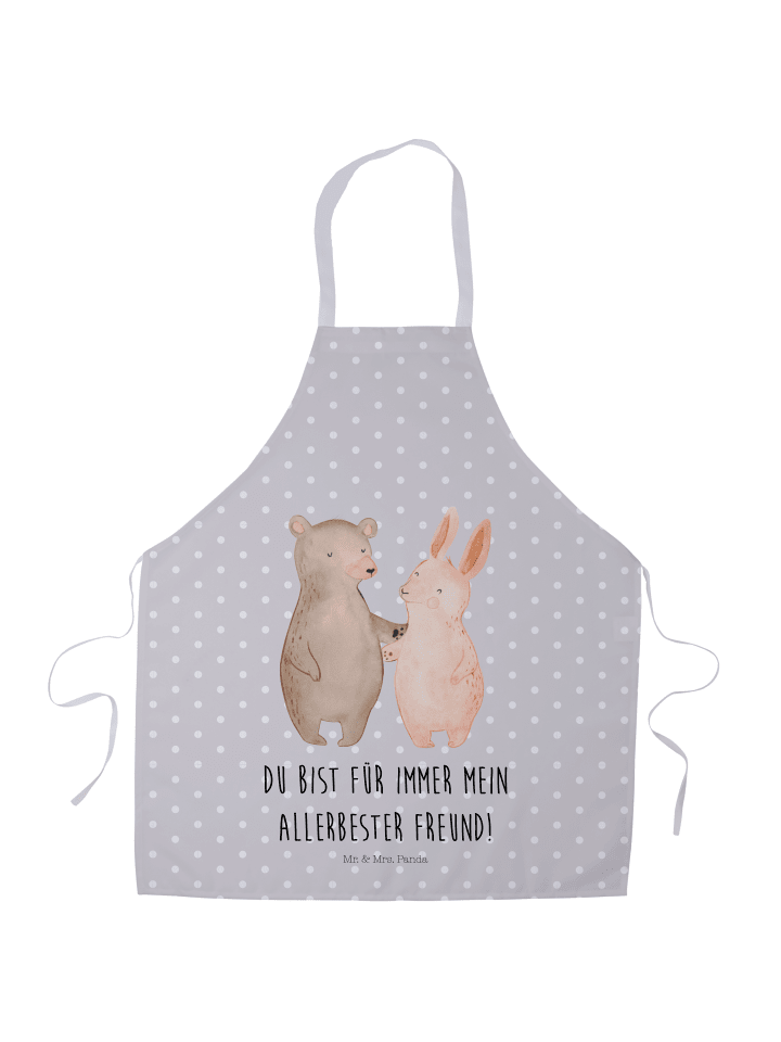 Gastro Schürze Bär und Hase Umarmen mit Spruch in Grau Pastell