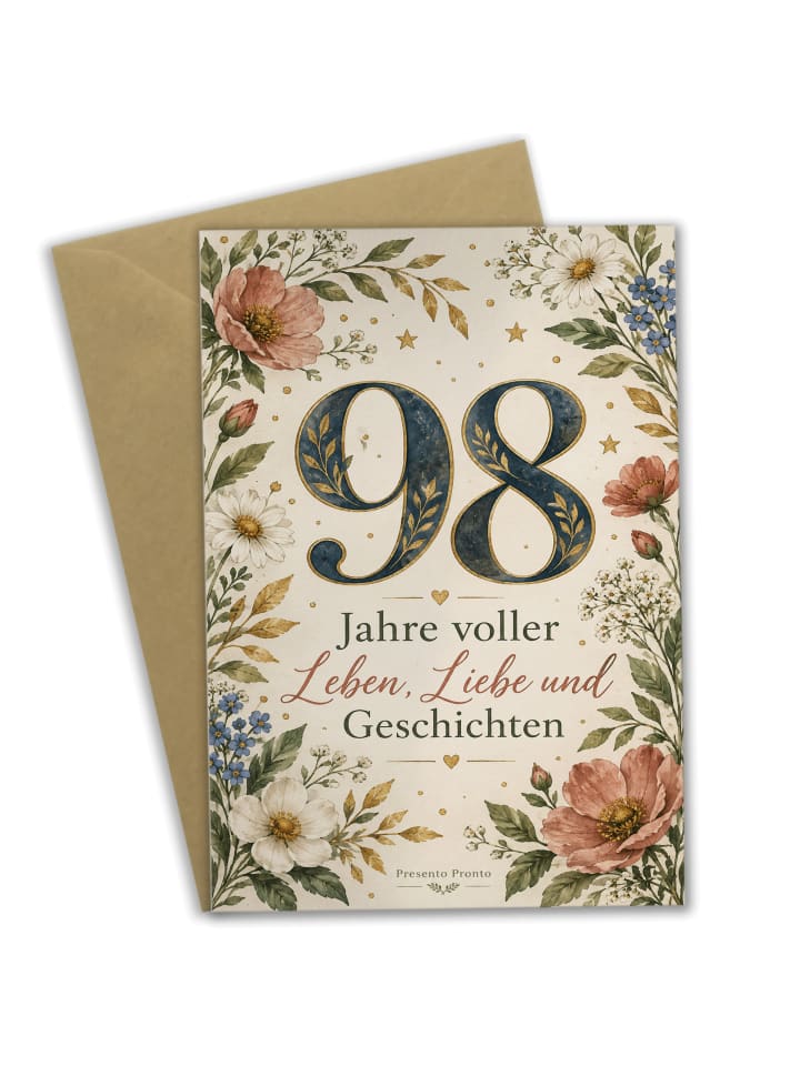 Geburtstagskarte 98. Geburtstag Zahl elegant De... in Weiß