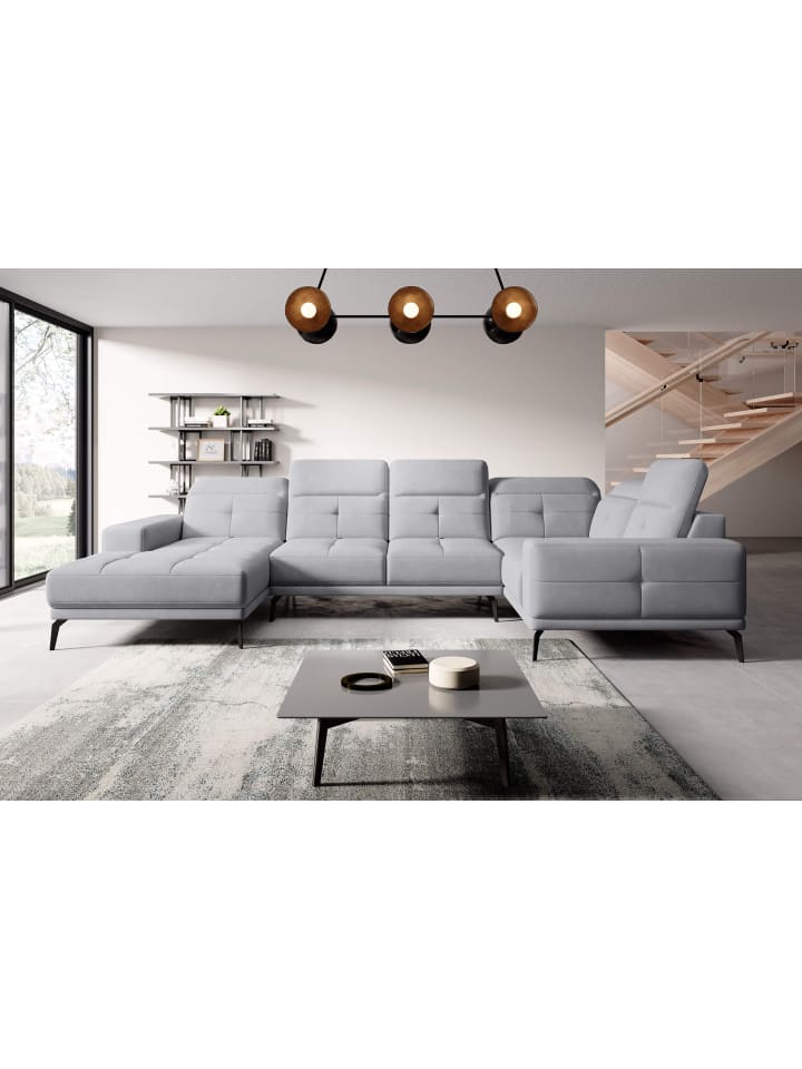 Nevido Recamiere Rechts in Stone - (L) 201 x (B) 350 x (H) 77 cm