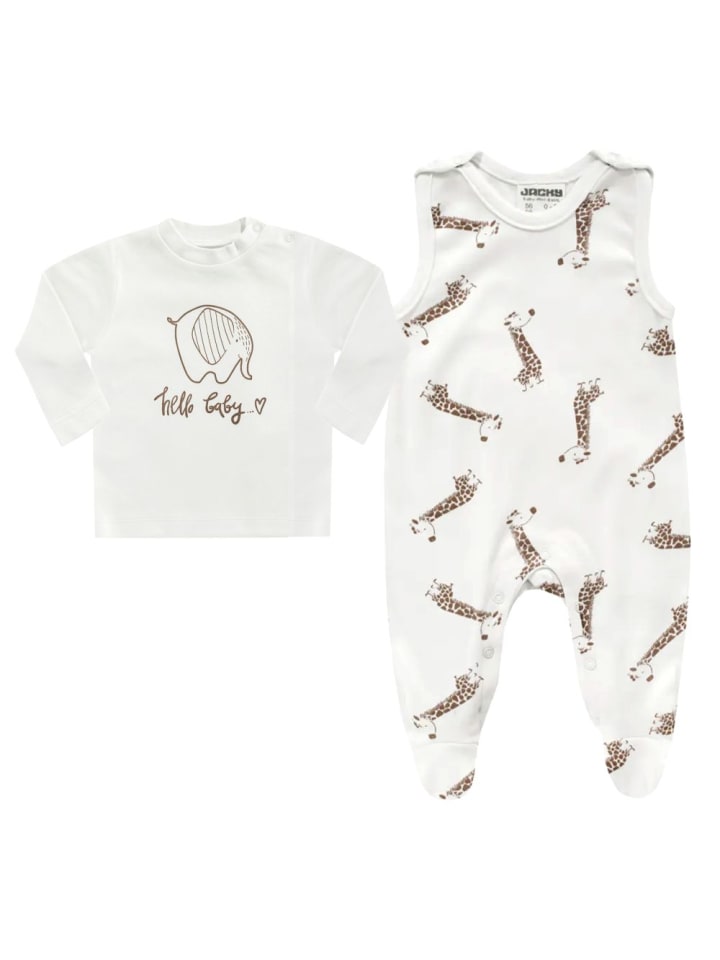 2-tlg. Set Strampler & Shirt - Giraffe in weiss,braun